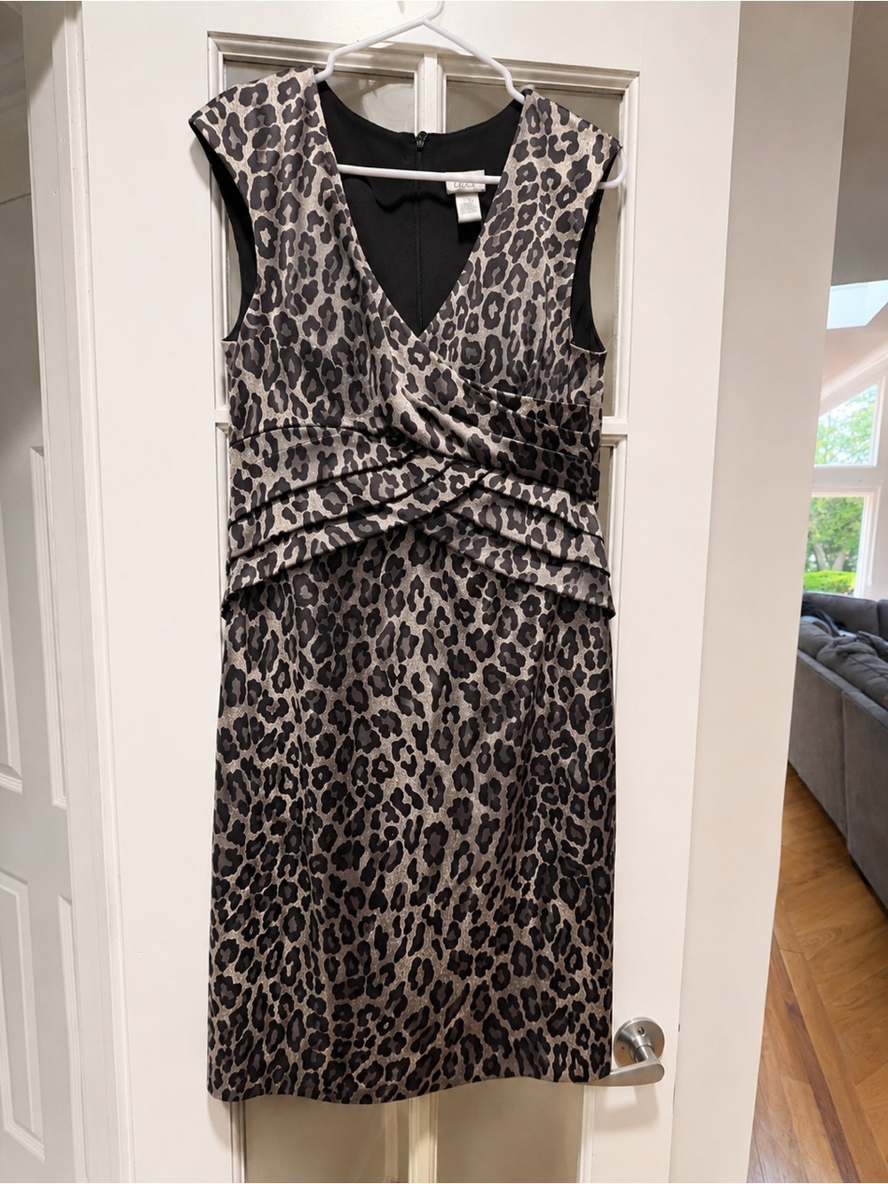 Cache Leopard Print Ruched Sheath Dress Women’s Size 12 Sleeveless